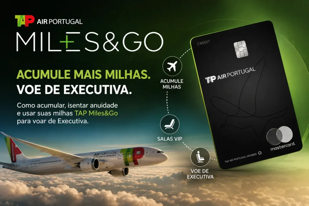 TAP Miles&Go e Cartão BTG Black para acumular milhas, obter benefícios de viagem e voar de Classe Executiva.