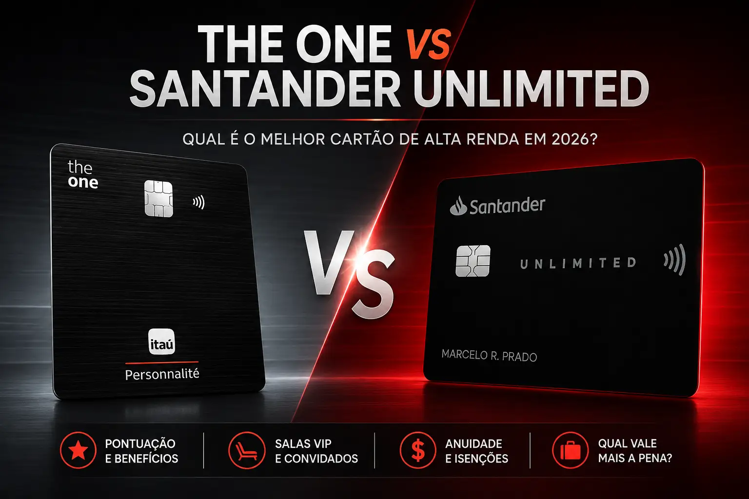 The One vs Santander Unlimited: comparação de cartões de alta renda em 2026