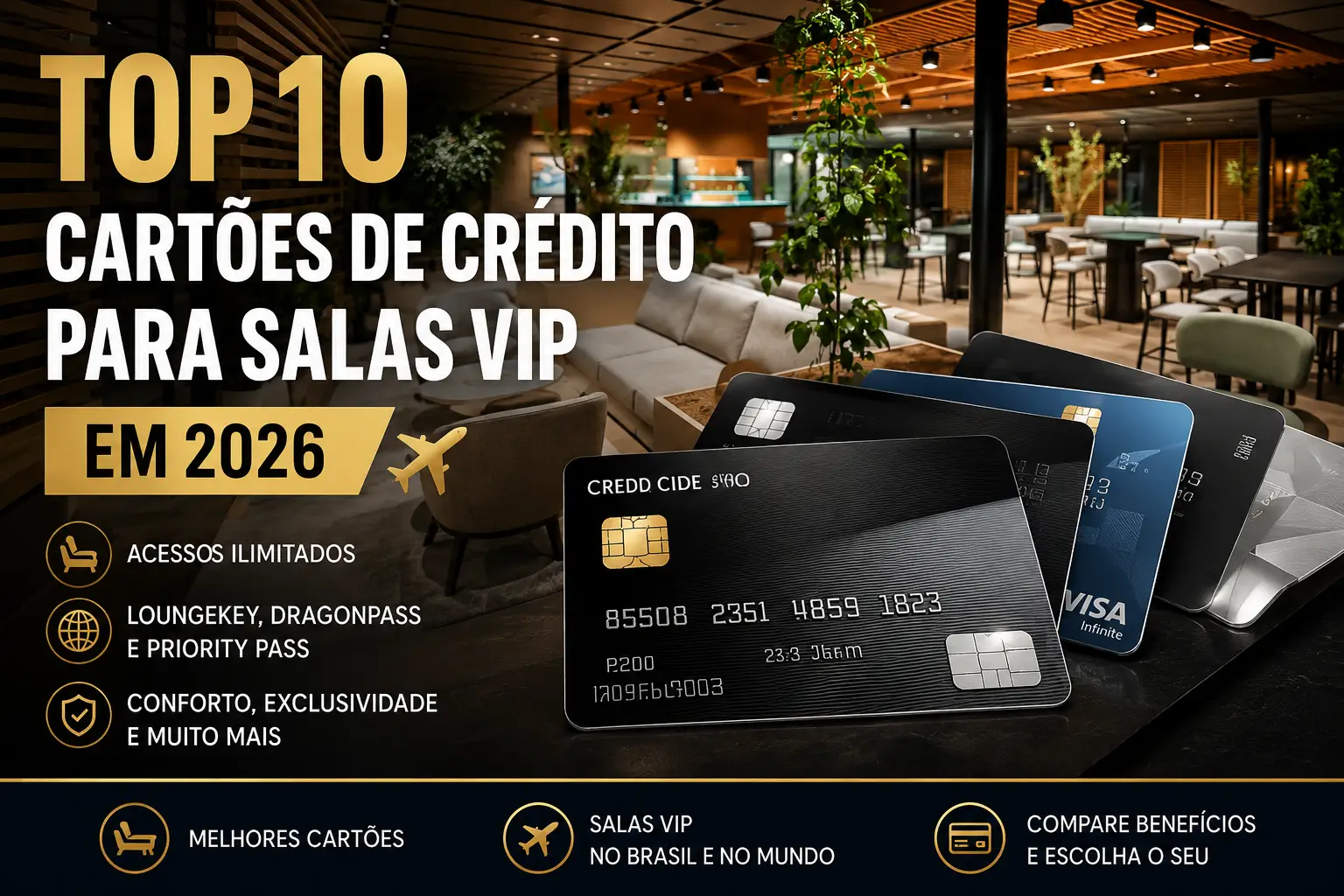 Top 10 cartões de crédito para salas VIP em 2026 com acessos LoungeKey, DragonPass e Priority Pass
