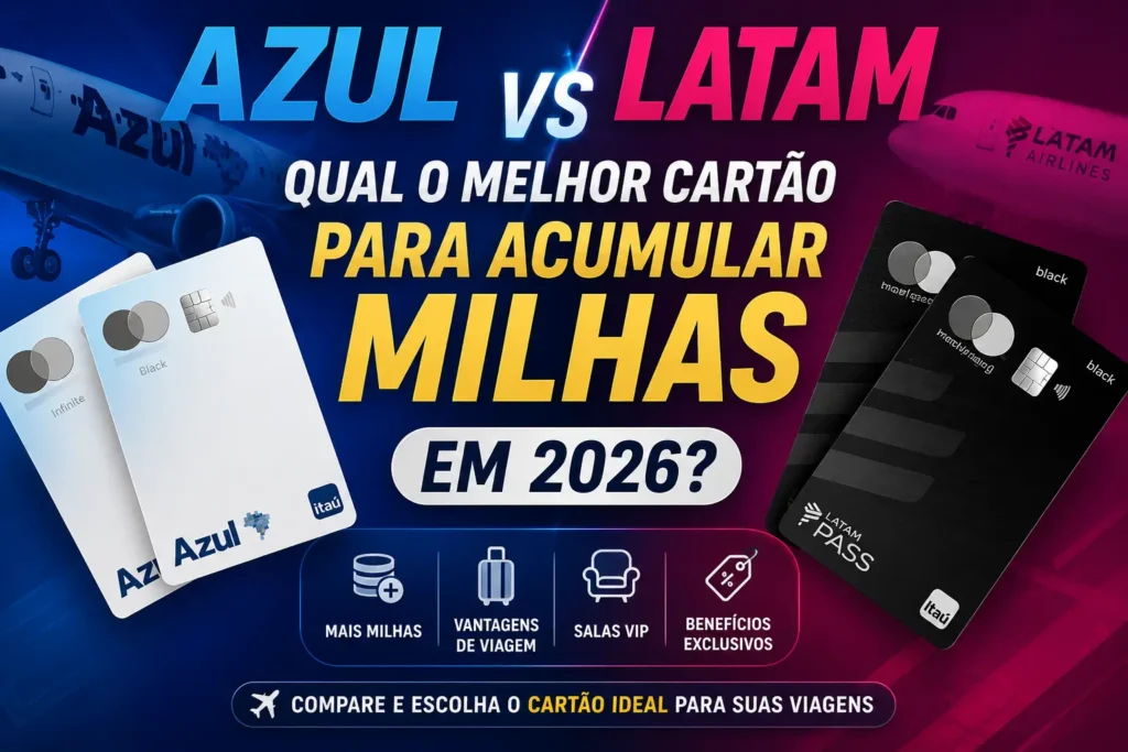 Comparativo Azul vs LATAM para descobrir qual o melhor cartão de crédito para acumular milhas em 2026.