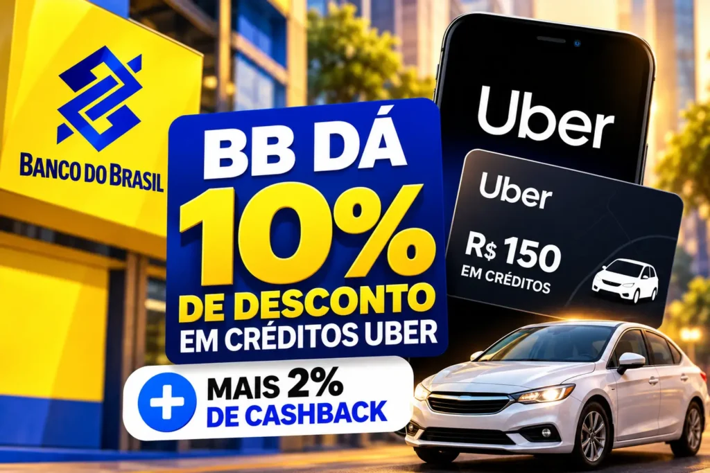 BB oferece 10% de desconto em R$ 150 de créditos Uber e mais 2% de cashback no Shopping BB.