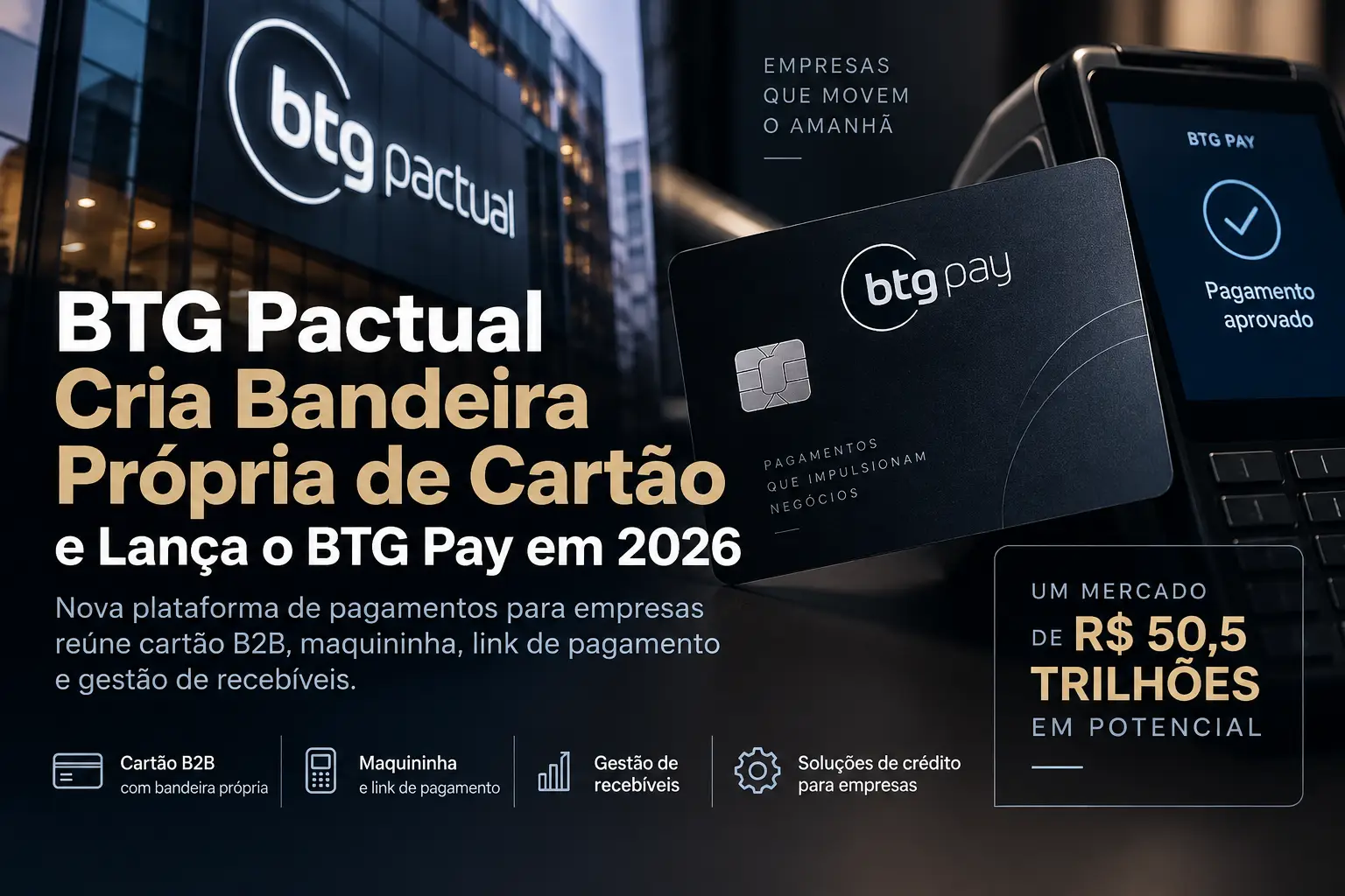 BTG Pactual cria bandeira própria de cartão e lança BTG Pay em 2026 para pagamentos B2B
