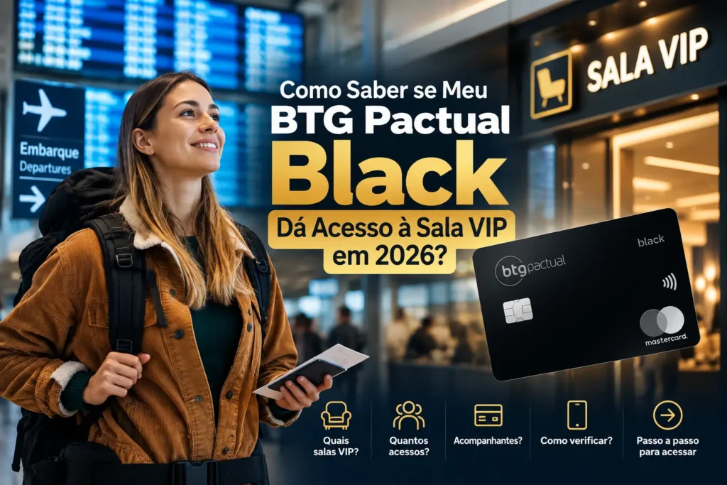 BTG Pactual Black e acesso à sala VIP em aeroporto em 2026.