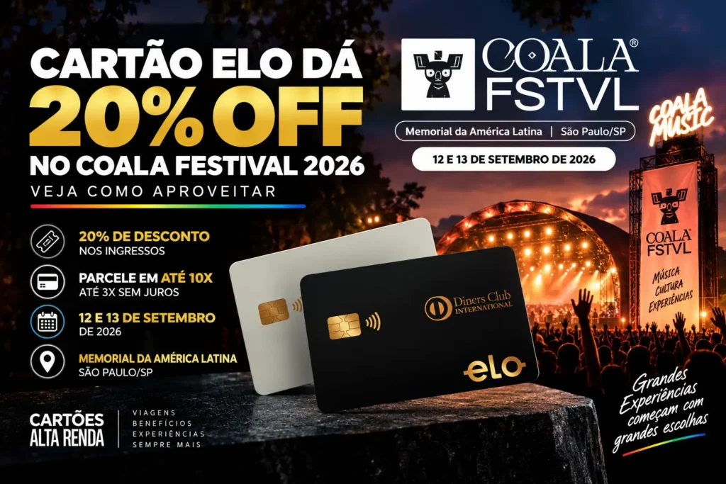 Cartão Elo com 20% OFF nos ingressos do Coala Festival 2026 em São Paulo