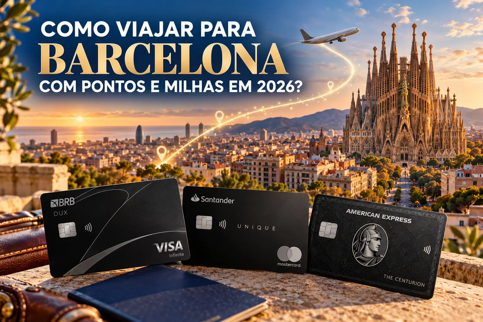 Cartões premium, pontos e milhas para viajar a Barcelona em 2026, com a Sagrada Família ao fundo