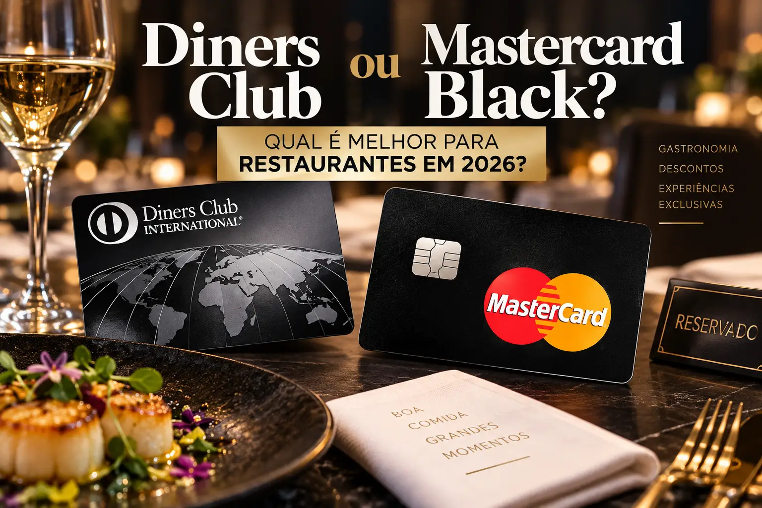 Diners Club e Mastercard Black comparados em restaurante para benefícios gastronômicos em 2026