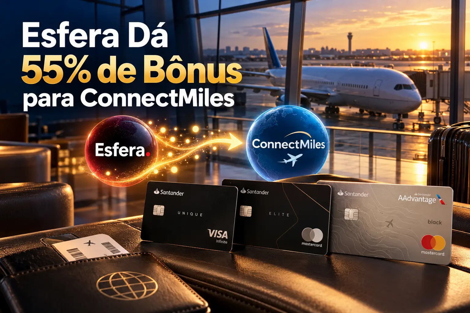 Esfera oferece 55% de bônus na transferência de pontos para milhas ConnectMiles em 2026.