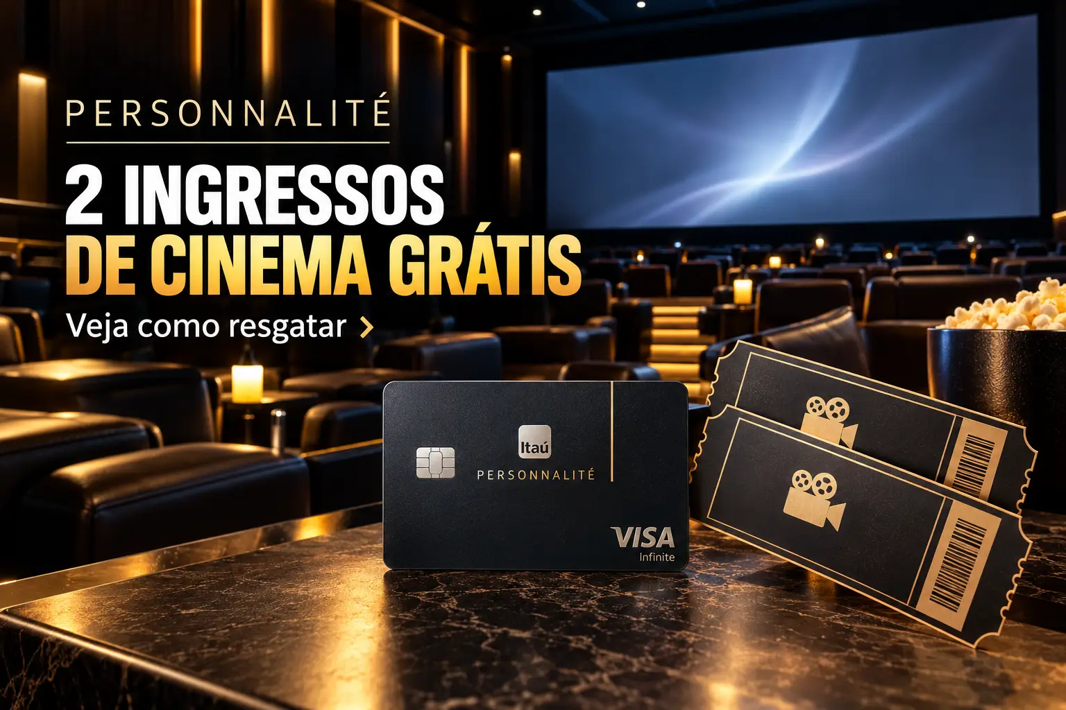 Itaú Personnalité com 2 ingressos de cinema grátis como benefício em 2026