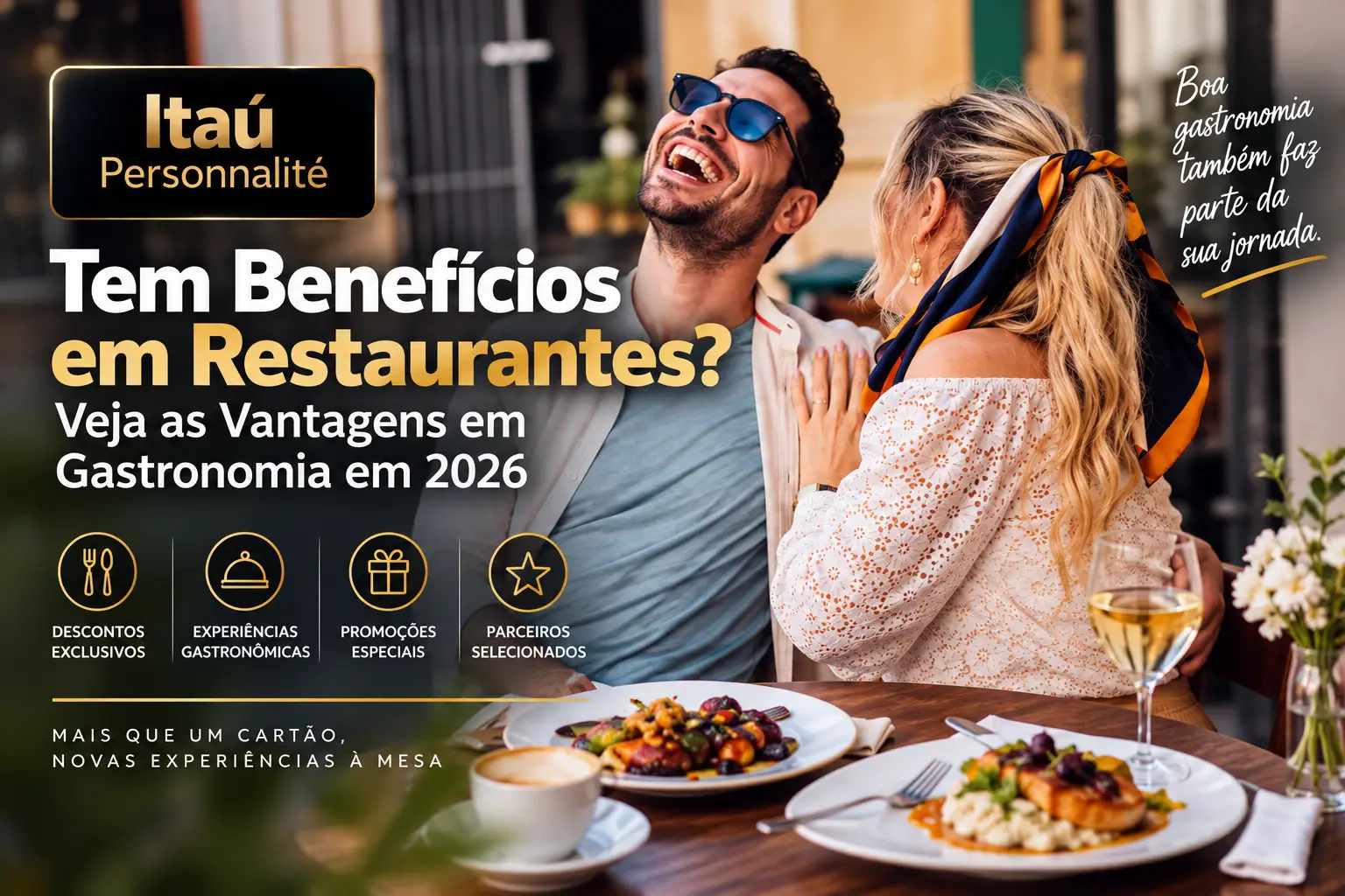 Itaú Personnalité com benefícios em restaurantes, experiências gastronômicas, descontos e promoções em 2026.