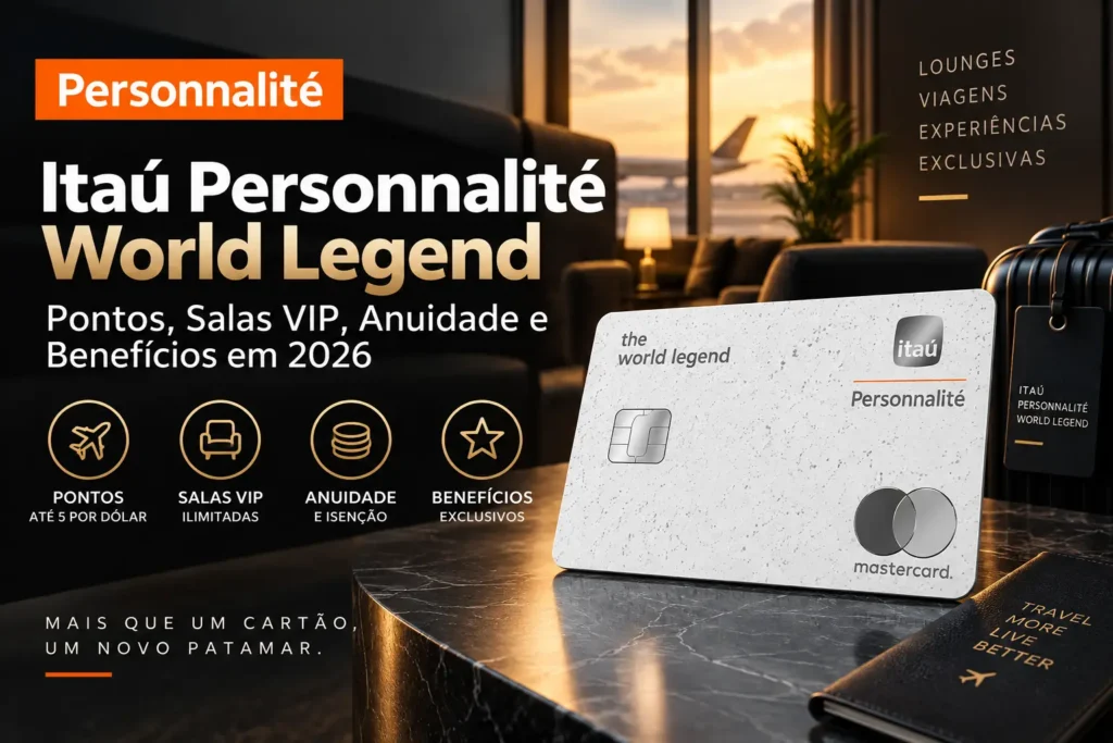 Itaú Personnalité World Legend Mastercard com pontos, salas VIP ilimitadas, anuidade e benefícios em 2026