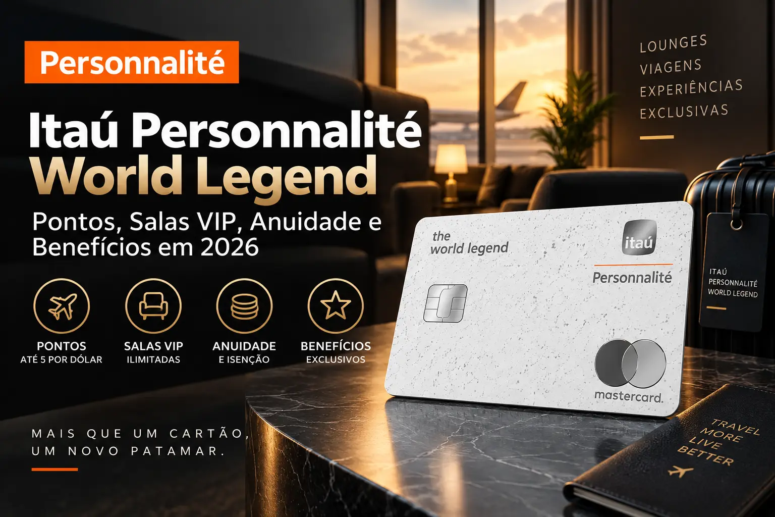 Itaú Personnalité World Legend Mastercard com pontos, salas VIP ilimitadas, anuidade e benefícios em 2026