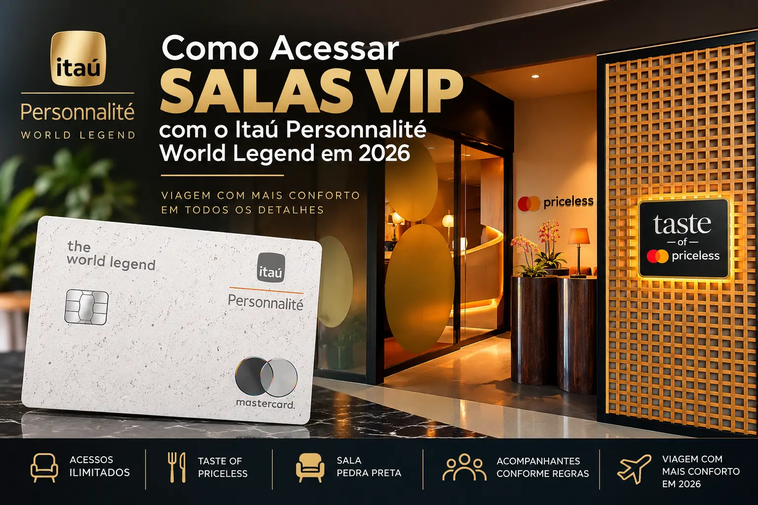 Itaú Personnalité World Legend Mastercard e acesso a salas VIP em 2026, incluindo Taste of Priceless.