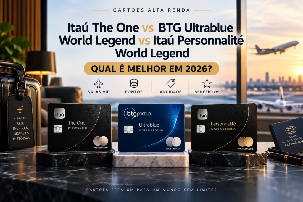 Comparativo Itaú The One, BTG Ultrablue World Legend e Itaú Personnalité World Legend em 2026