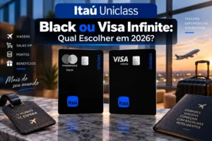 Itaú Uniclass Mastercard Black e Visa Infinite comparados em 2026 com benefícios, pontos, salas VIP e viagens.