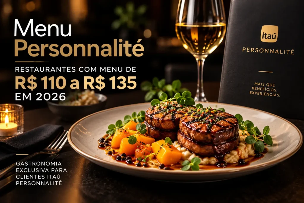 Menu Personnalité com restaurantes participantes e menus de R$ 110 a R$ 135 em 2026 para clientes Itaú Personnalité.