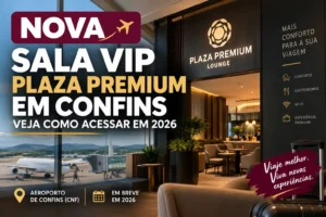 Nova Sala VIP Plaza Premium em Confins, no Aeroporto Internacional de Belo Horizonte, com abertura em 2026