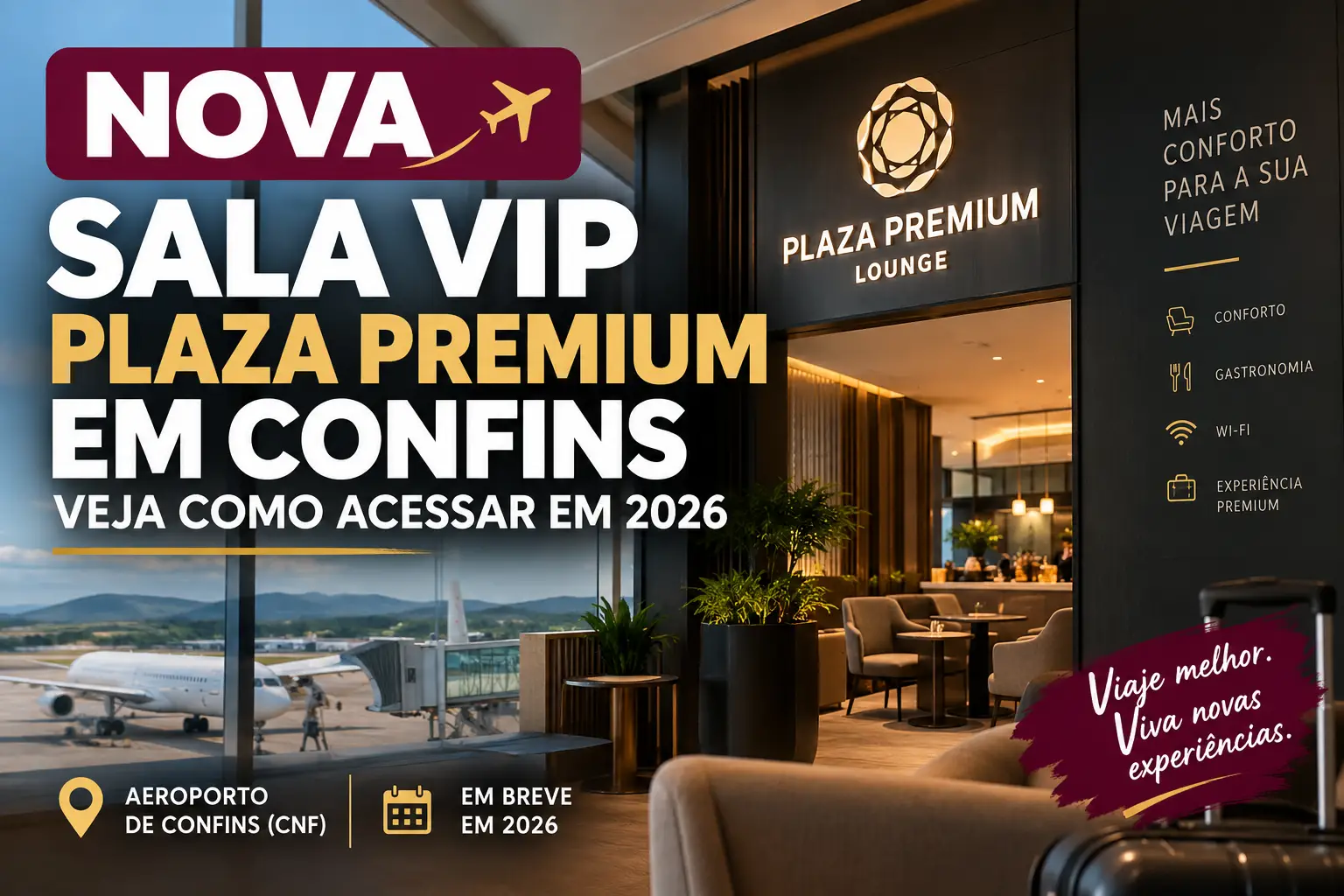Nova Sala VIP Plaza Premium em Confins, no Aeroporto Internacional de Belo Horizonte, com abertura em 2026