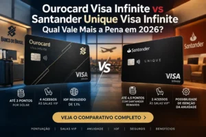 Ourocard Visa Infinite vs Santander Unique Visa Infinite: comparação de pontos, salas VIP, anuidade e IOF em 2026