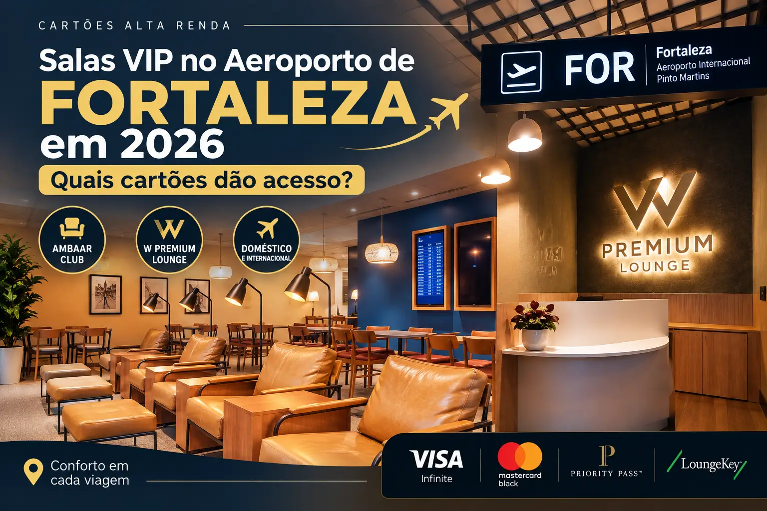 Salas VIP no Aeroporto de Fortaleza em 2026 com Ambaar Club e W Premium Lounge e acesso por Visa Infinite e Mastercard Black