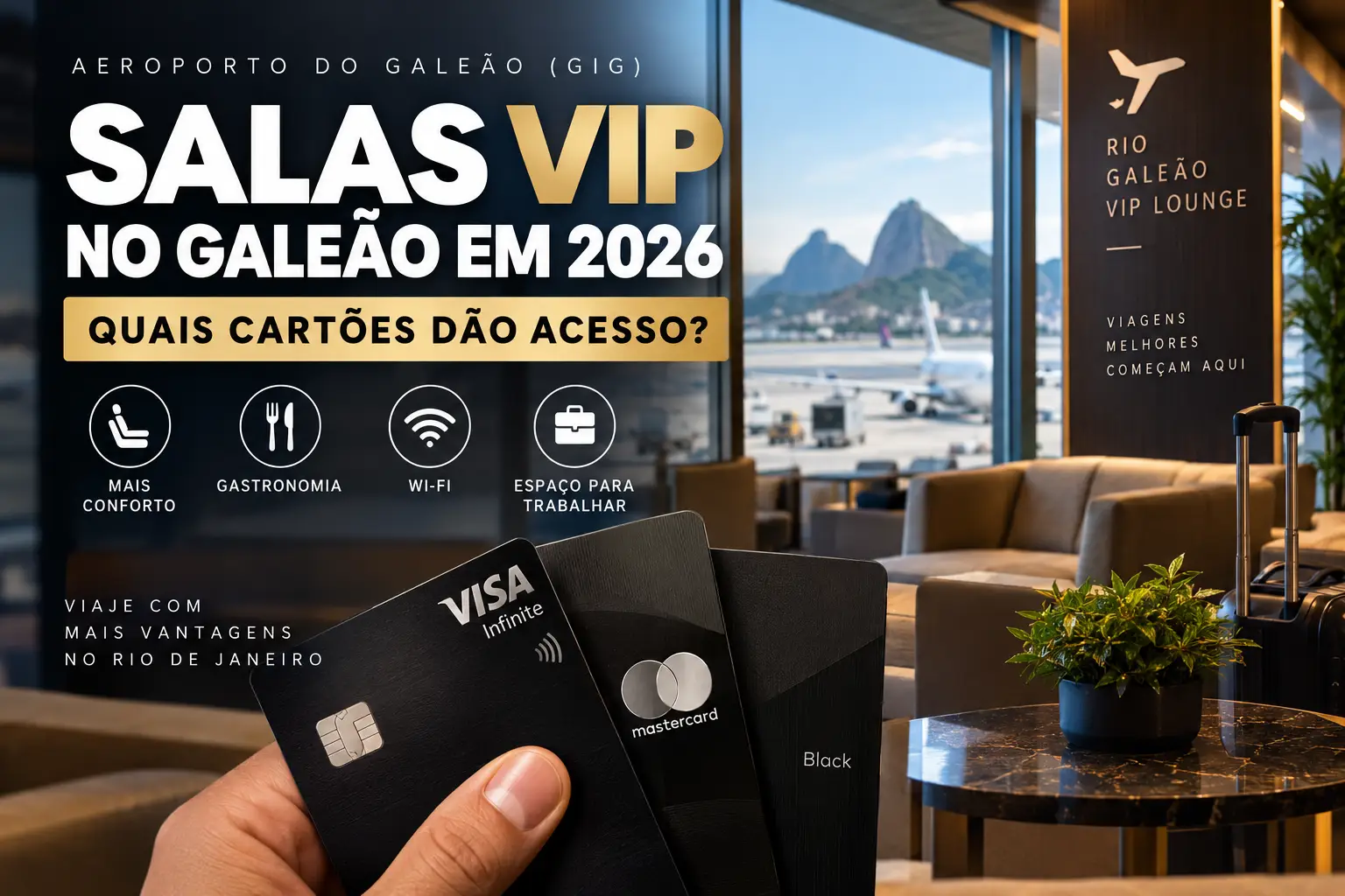 Salas VIP no Aeroporto do Galeão em 2026 com cartões Visa Infinite e Mastercard Black