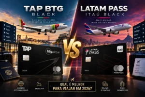 TAP BTG Black vs LATAM Pass Itaú Black em comparação para viagens, milhas e benefícios em 2026