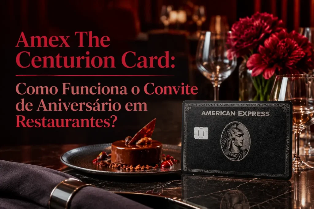 Amex The Centurion Card em mesa de restaurante sofisticado, ilustrando o convite de aniversário Centurion Celebrations.