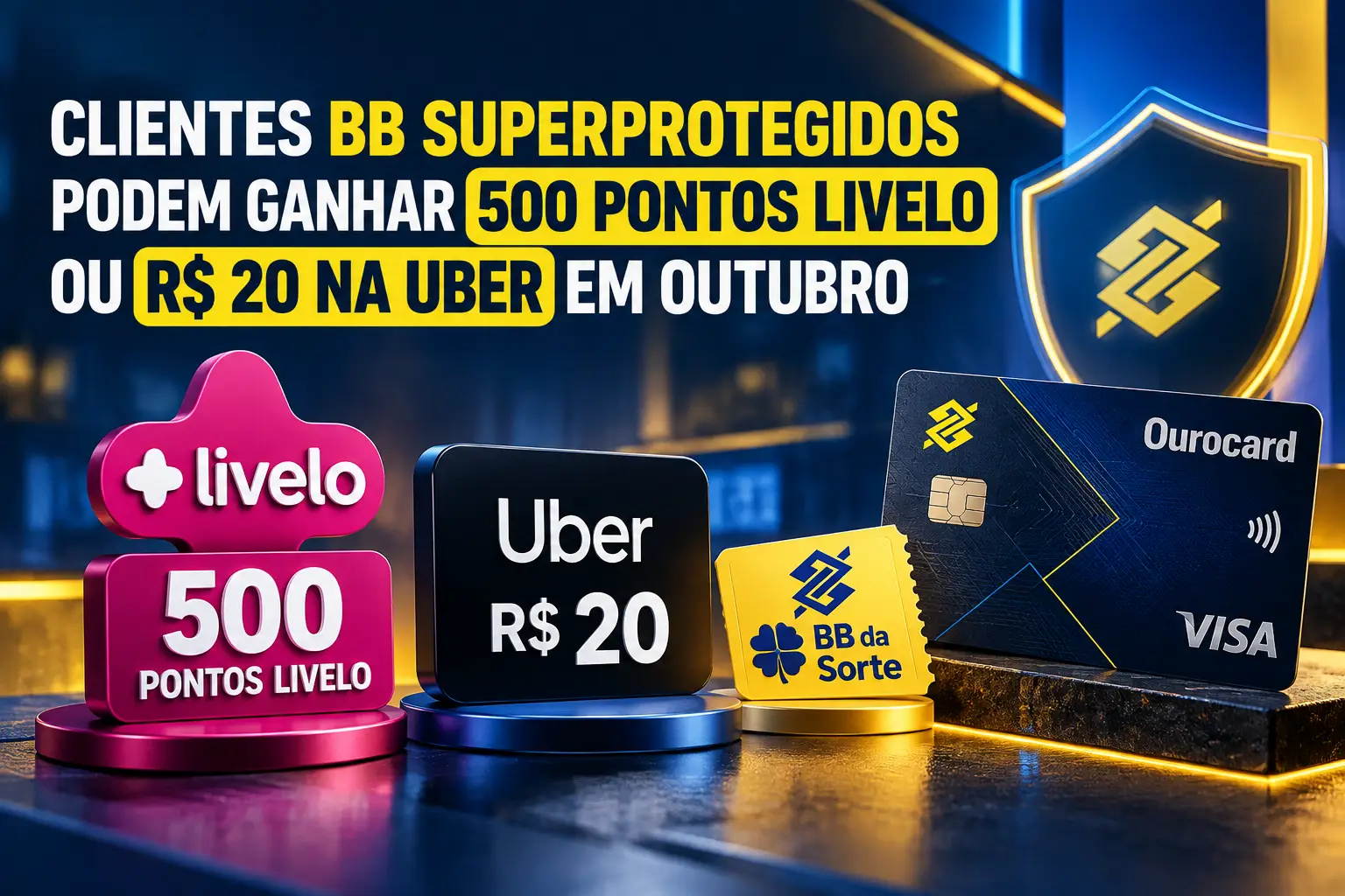 Clientes BB Superprotegidos podem ganhar 500 pontos Livelo ou R$ 20 na Uber em outubro, além de opção de BB da Sorte.