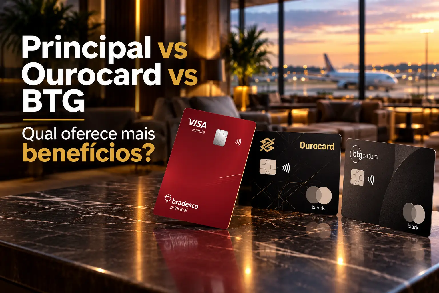 Bradesco Principal Visa Infinite vs Ourocard Black vs BTG Pactual Black: comparação de benefícios em 2026