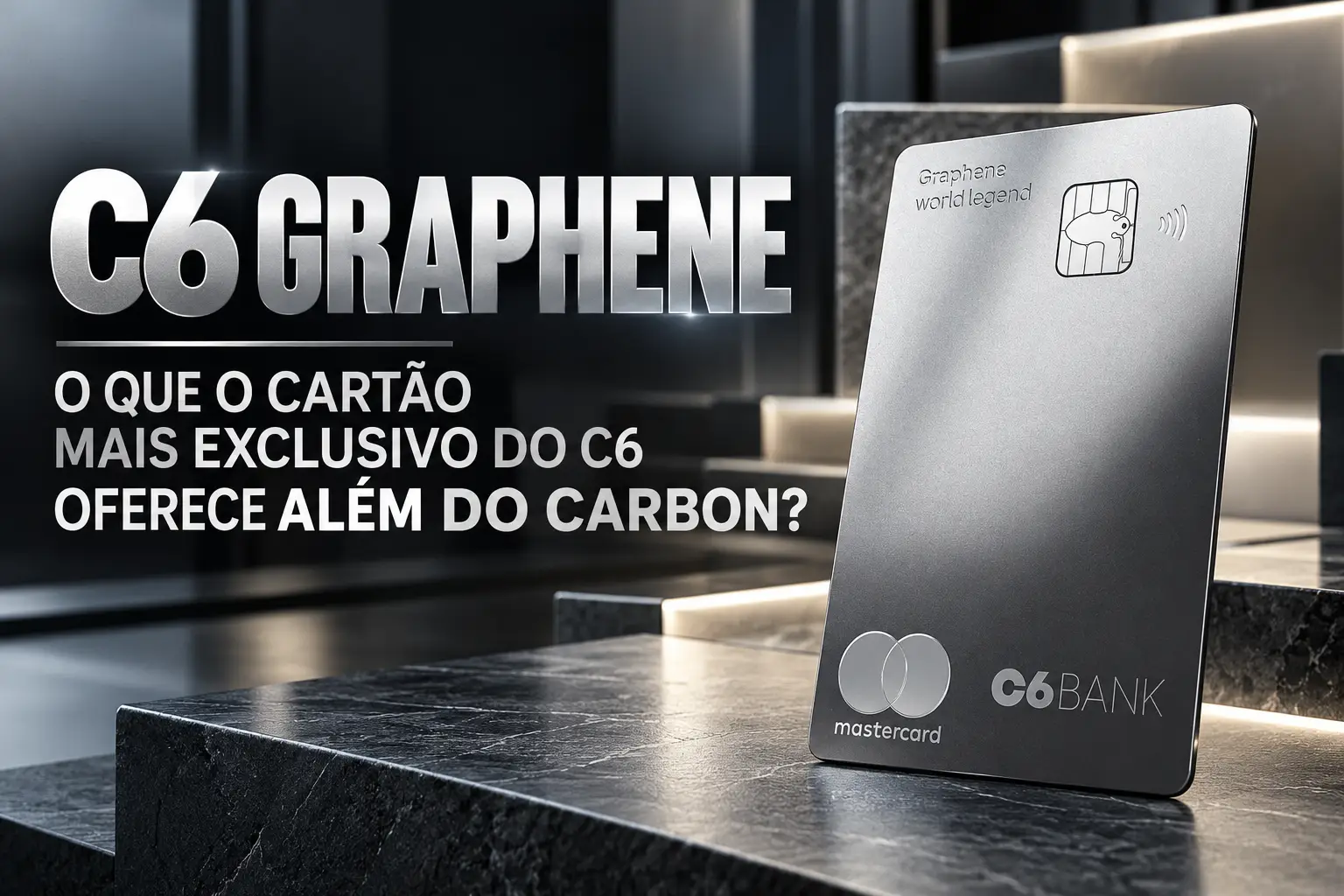 C6 Graphene World Legend em cenário premium grafite, cartão mais exclusivo do C6 Bank e alternativa superior ao C6 Carbon.