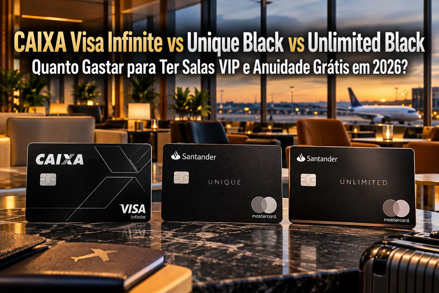 CAIXA Visa Infinite vs Unique Black vs Unlimited Black: comparação de salas VIP e anuidade grátis em 2026