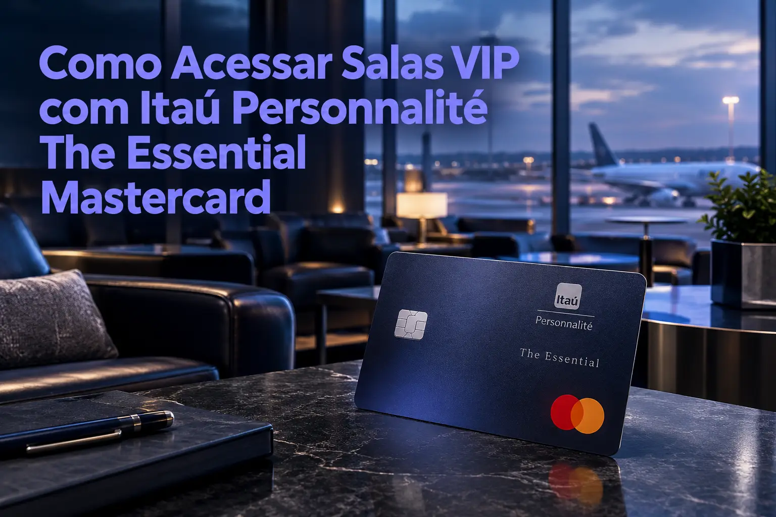 Cartão Itaú Personnalité The Essential Mastercard em sala VIP de aeroporto, ilustrando como acessar salas VIP com o cartão.