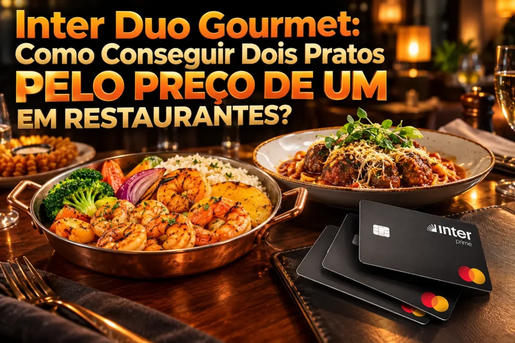 Inter Duo Gourmet: dois pratos pelo preço de um em restaurantes, com pratos de camarão e massa italiana e cartões Inter Prime Mastercard.