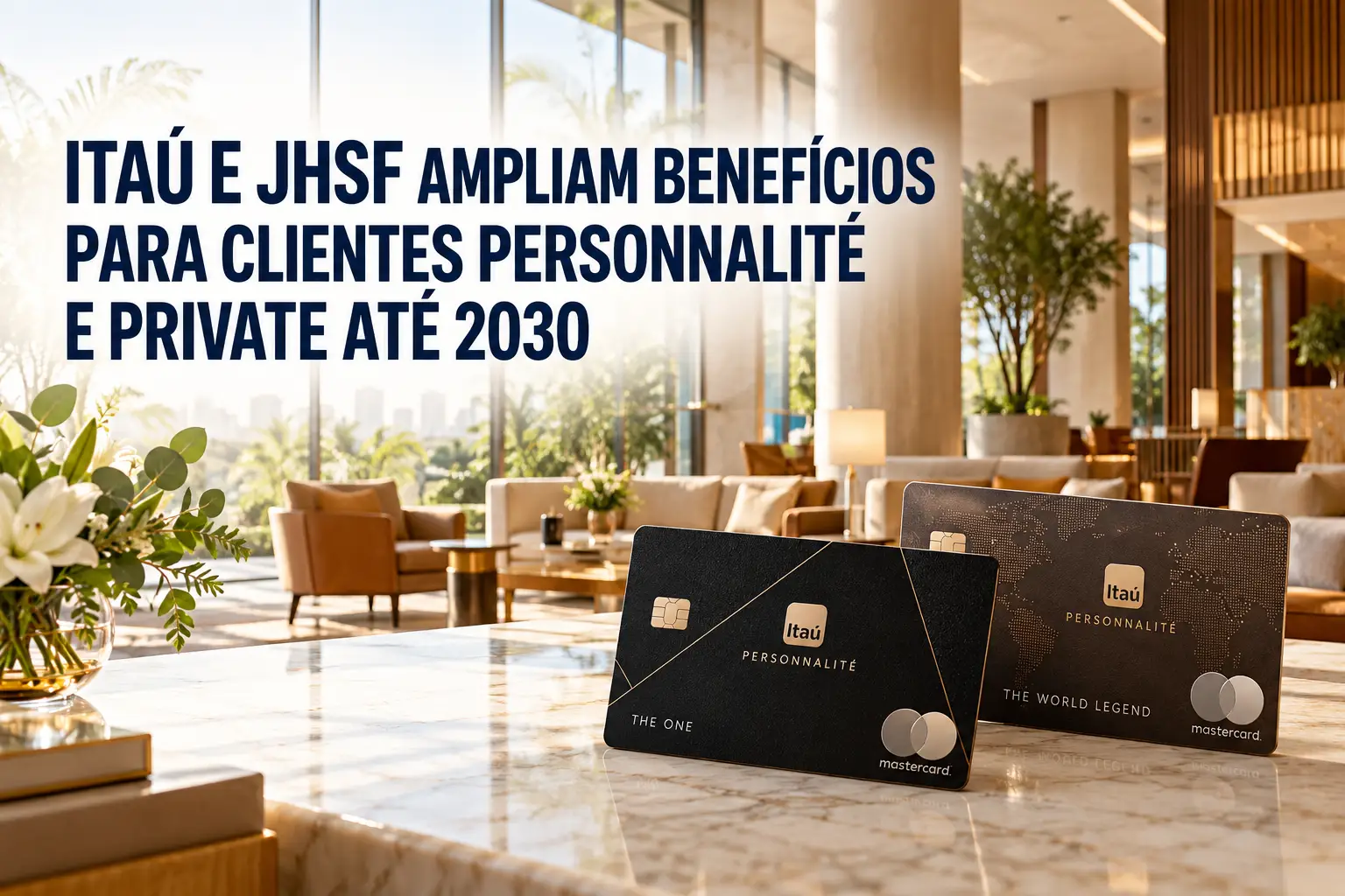 Itaú e JHSF ampliam benefícios até 2030 para clientes Personnalité e Private, com cartões The One e The World Legend em hotel de luxo.