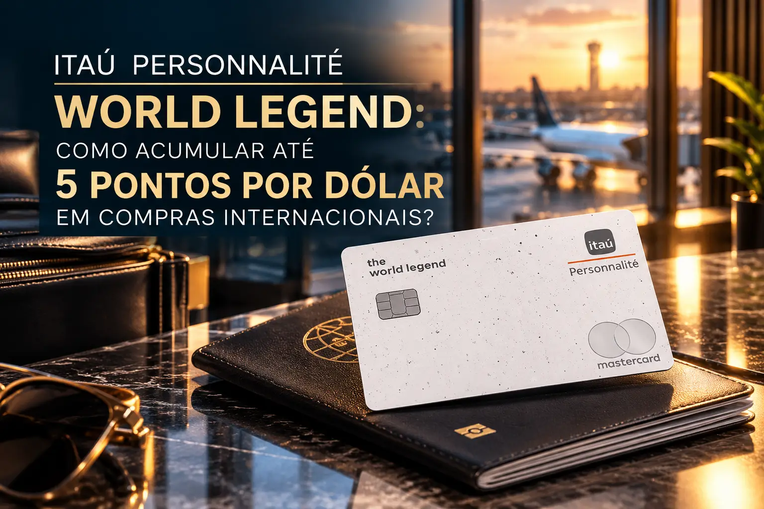 Cartão Itaú Personnalité World Legend Mastercard com pontuação de até 5 pontos por dólar em compras internacionais.