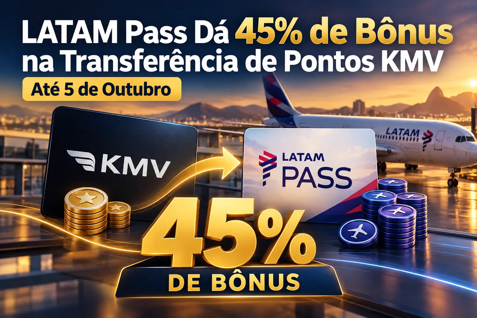 LATAM Pass oferece 45% de bônus na transferência de pontos KMV até 5 de outubro de 2026.