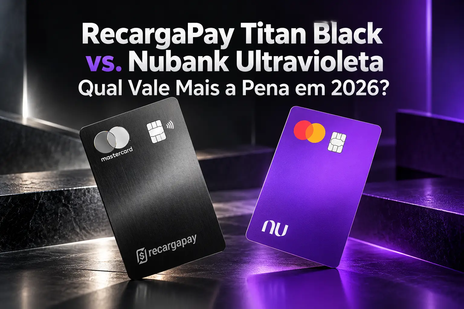 RecargaPay Titan Black vs. Nubank Ultravioleta: comparação entre dois cartões Mastercard Black em 2026.