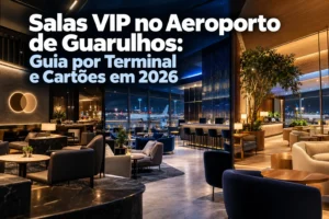 Salas VIP no Aeroporto de Guarulhos em 2026, com ambientes premium inspirados no Mastercard Black Lounge, Visa Infinite Lounge e Casa BB.